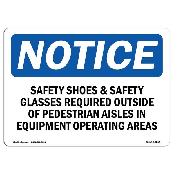 Signmission OSHA Sign, Safety Shoes & Safety Glasses Required Outside, 7in X 5in Decal, 7" W, 5" H, Landscape OS-NS-D-57-L-18214